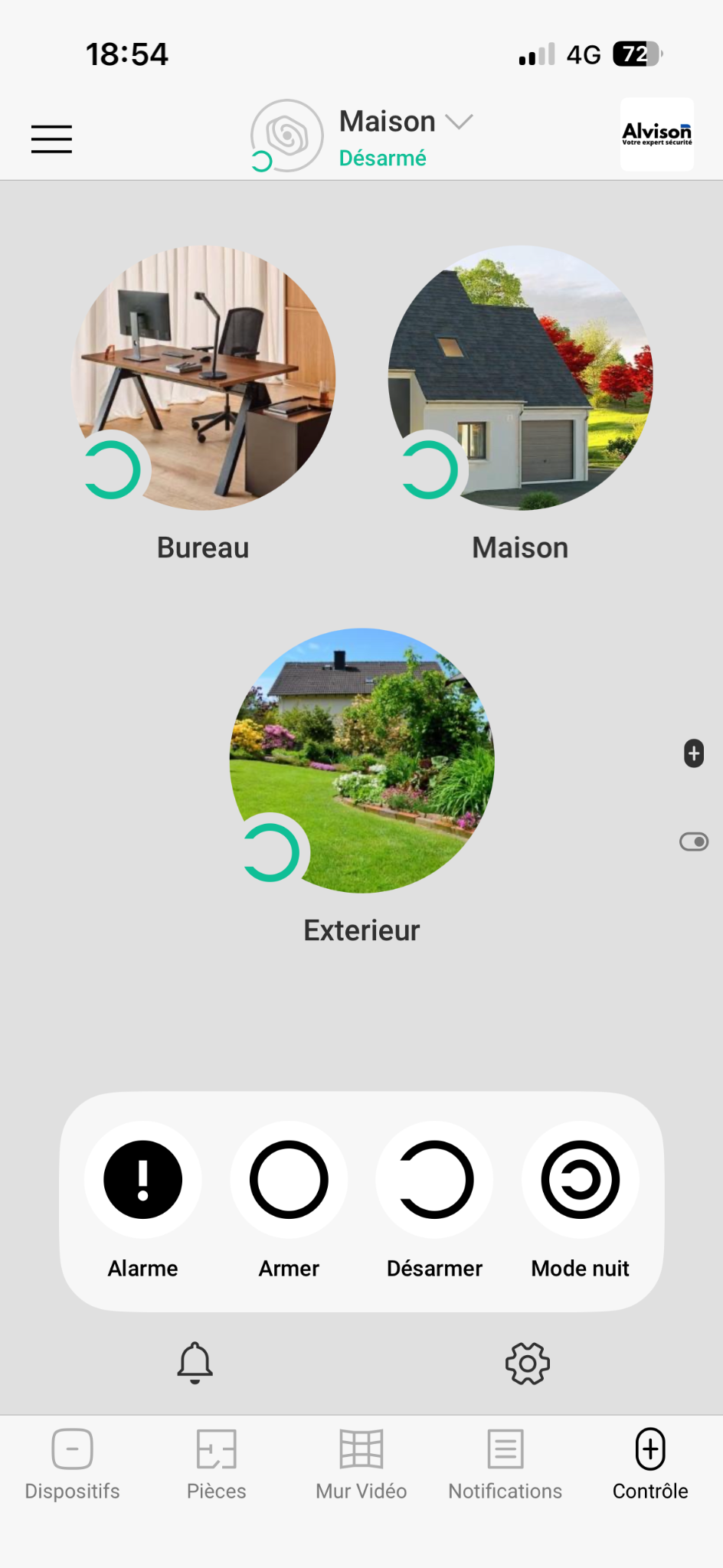 Application de contrôle de l’alarme ALVISON